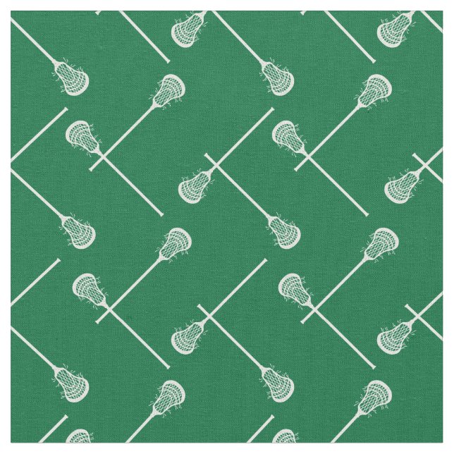 Green Lacrosse White Sticks Patterned Fabric (Close Up)