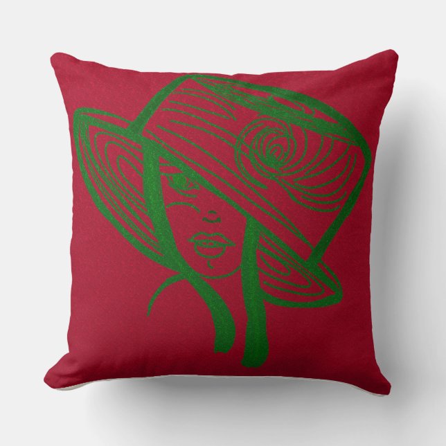 Green Lady Throw Pillow (Front)