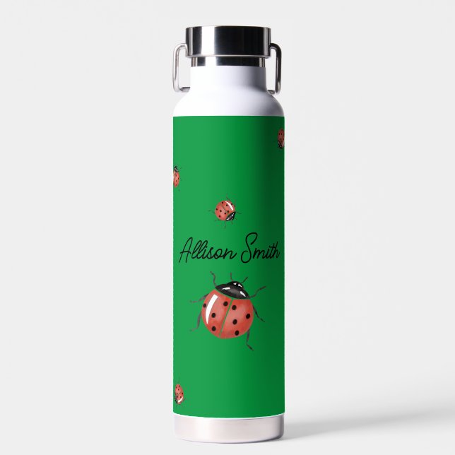 Green Ladybug for School  Water Bottle (Front)
