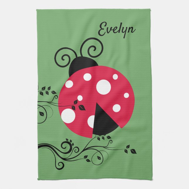 Green Ladybug Kitchen Towel (Vertical)
