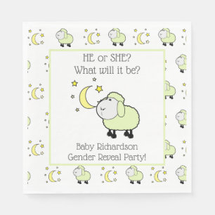 Green Lamb with Moon and Stars Gender Reveal Party Napkin