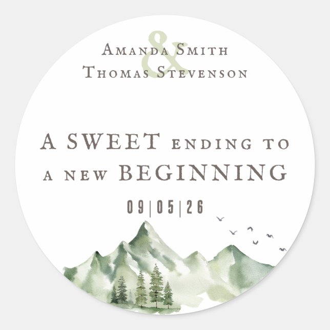 Green landscape A SWEET ending to a new BEGINNING Classic Round Sticker (Front)