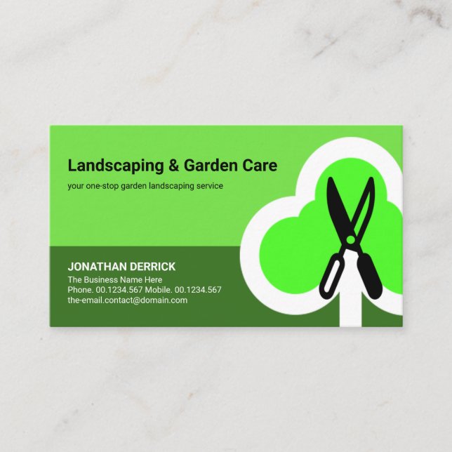 Green Landscape Layer Creative Tree Garden Shear Business Card (Front)