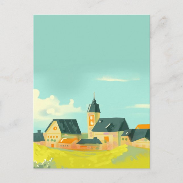 Green landscape nature and houses postcard (Front)