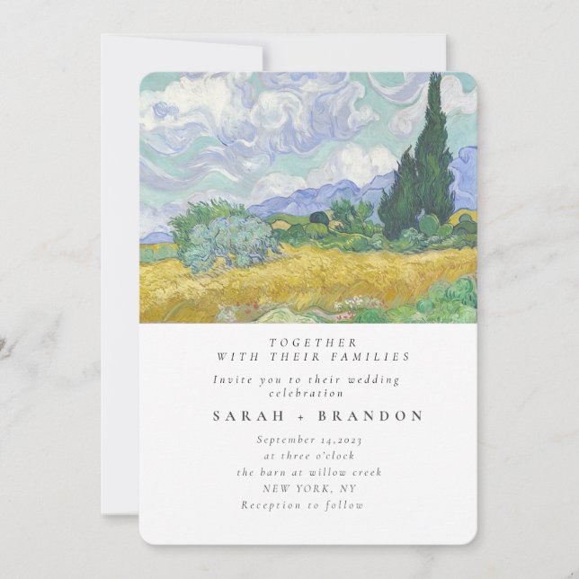 Green Lanscape Old painting wedding invitation (Front)