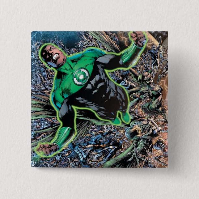 Green Lantern and the Moon 2 Inch Square Button (Front)