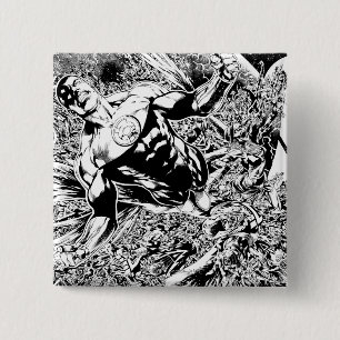 Green Lantern and the Moon - Black and White 2 Inch Square Button