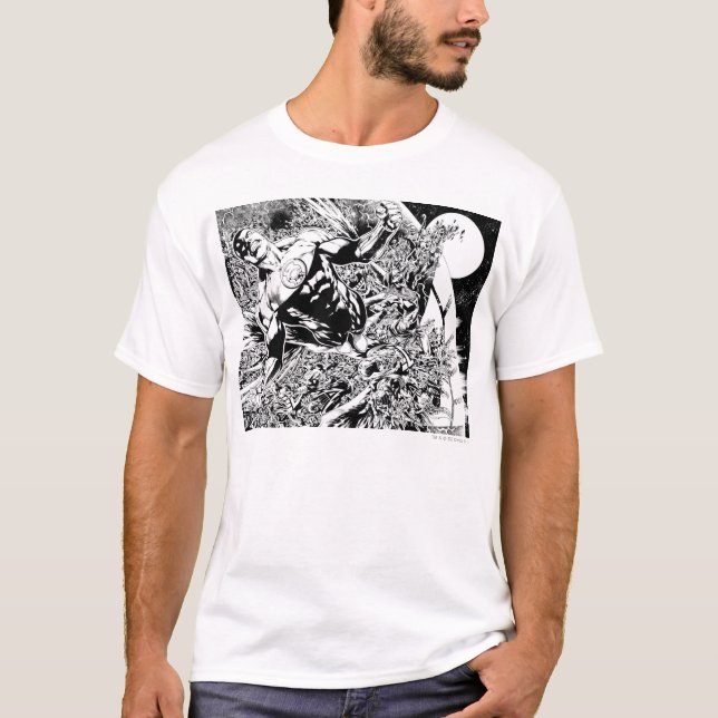 Green Lantern and the Moon - Black and White T-Shirt (Front)
