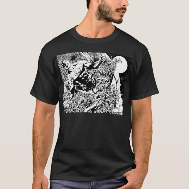 Green Lantern and the Moon - Black and White T-Shirt (Front)