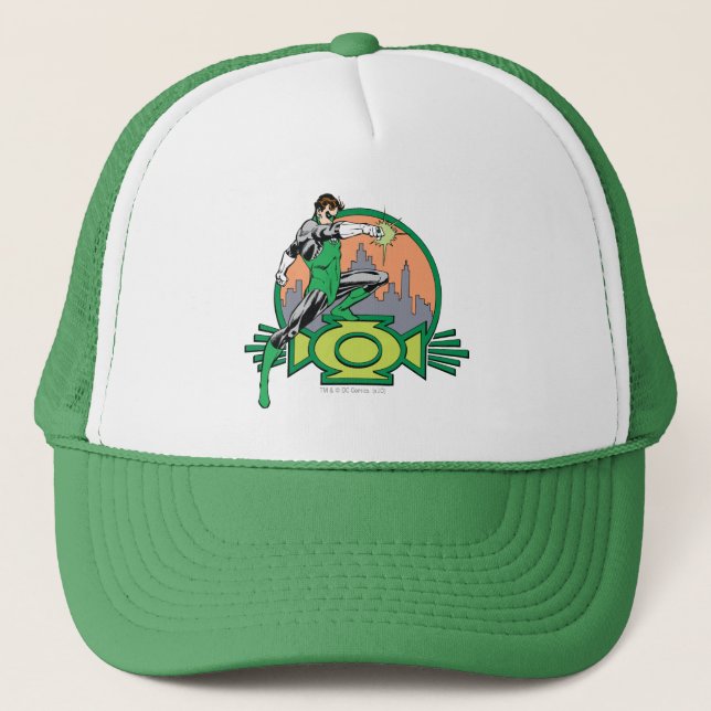 Green Lantern City Background and Logo Trucker Hat (Front)