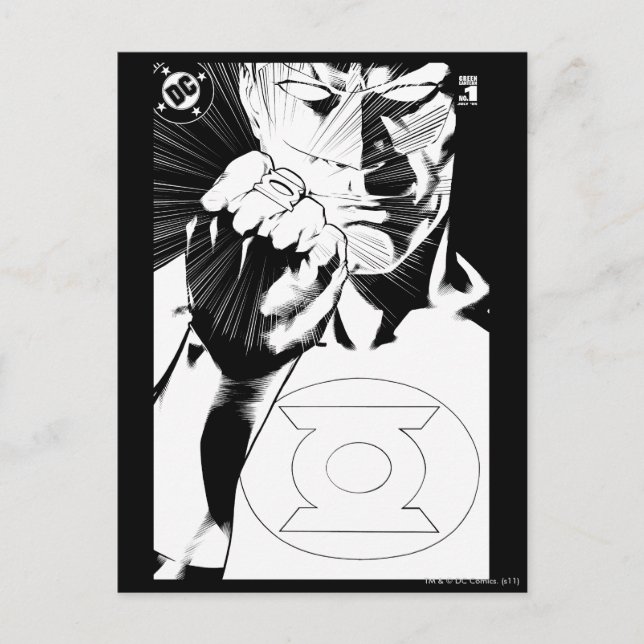 Green Lantern close up cover, Black and White Postcard (Front)