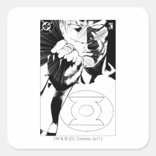 Green Lantern close up cover, Black and White Square Sticker