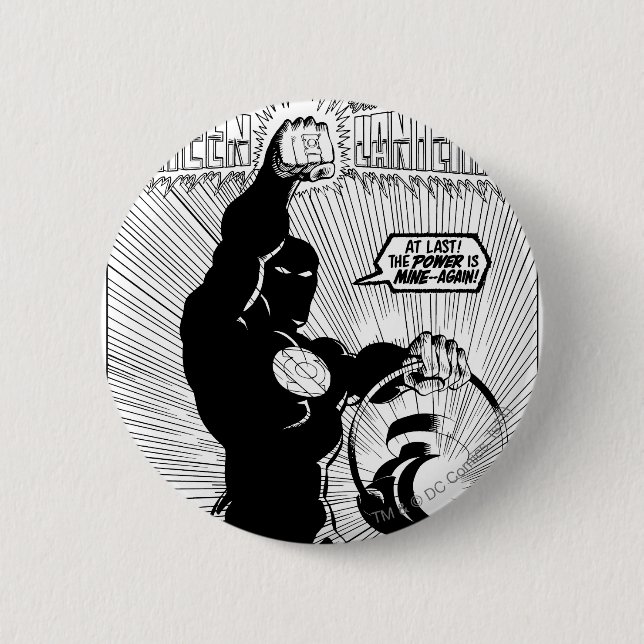 Green Lantern - Glowing Lantern, Black and White 2 Inch Round Button (Front)