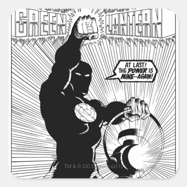 Green Lantern - Glowing Lantern, Black and White Square Sticker (Front)