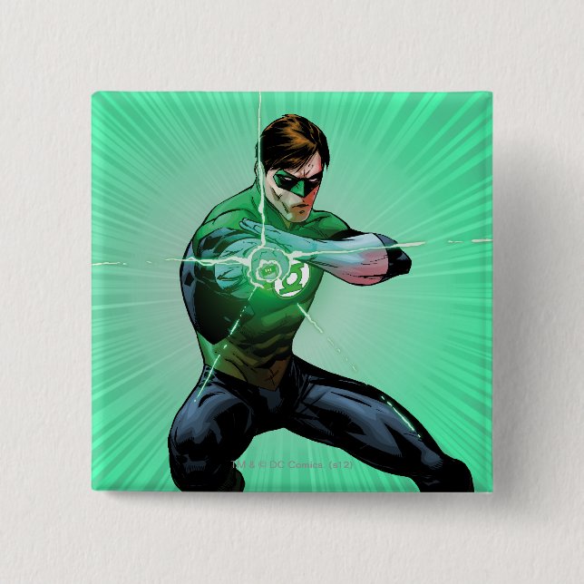Green Lantern & Glowing Ring 2 Inch Square Button (Front)