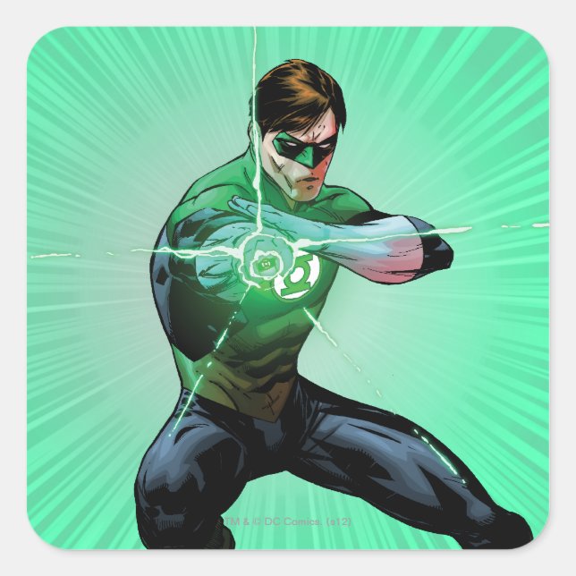 Green Lantern & Glowing Ring Square Sticker (Front)