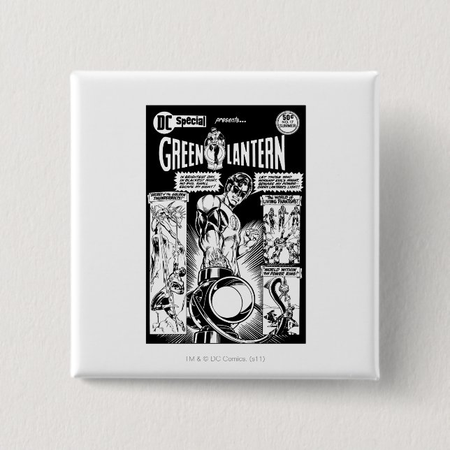 Green Lantern  - Green Shaded Comic, Black 2 Inch Square Button (Front)