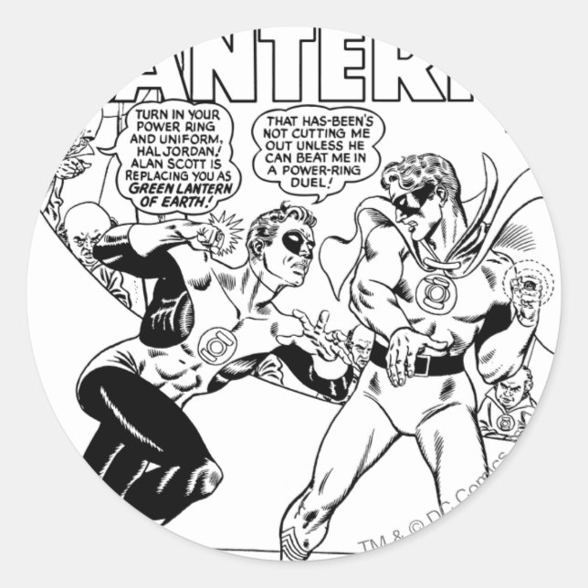 Green Lantern in the ring, Black and White Classic Round Sticker (Front)