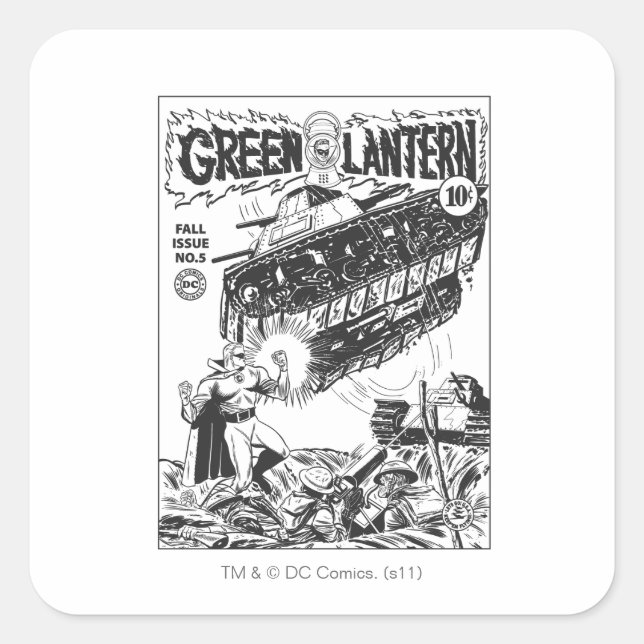 Green Lantern in the trenches, Black and White Square Sticker (Front)