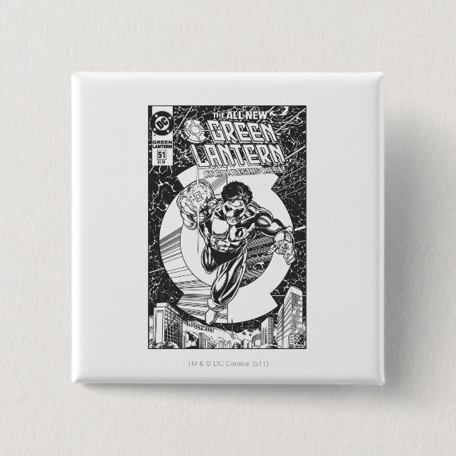 Green Lantern - It all begins here, Black and Whit 2 Inch Square Button (Front)