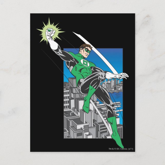Green Lantern Lands in City Postcard (Front)