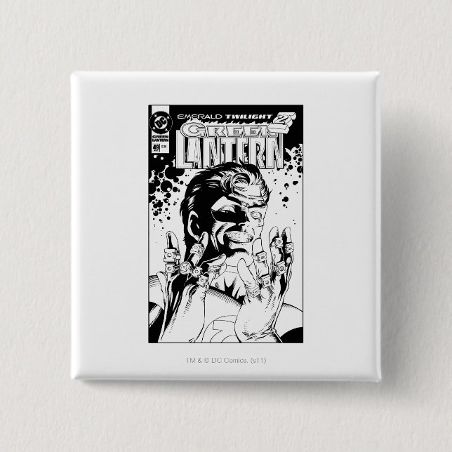 Green Lantern  - Many Rings, Black and White 2 Inch Square Button (Front)