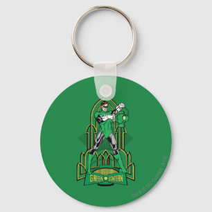 Green Lantern on decorative background Keychain