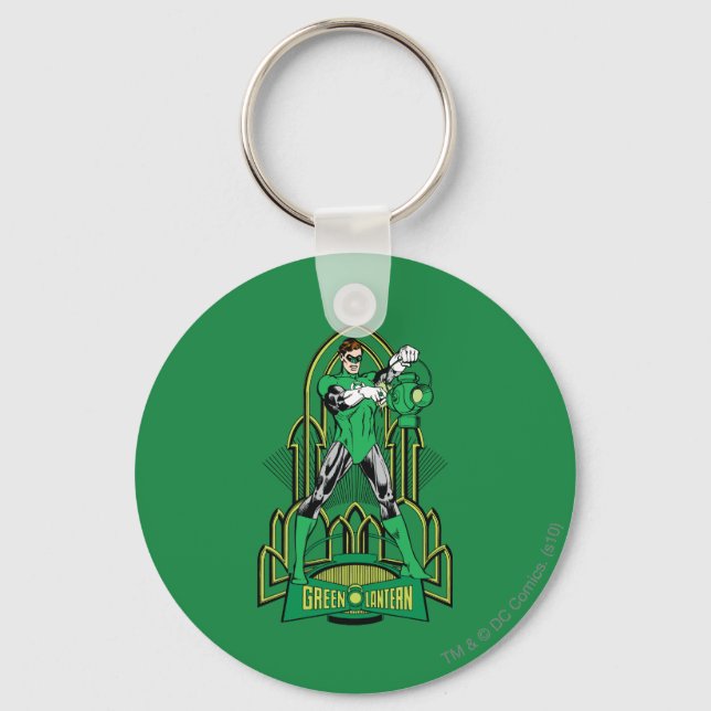 Green Lantern on decorative background Keychain (Front)