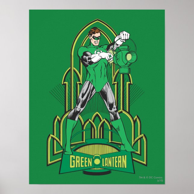 Green Lantern on decorative background Poster (Front)