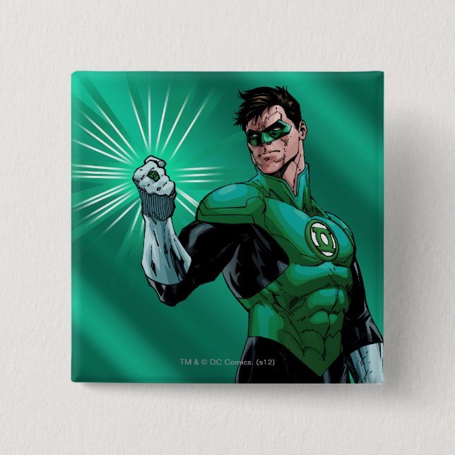 Green Lantern & Ring 2 Inch Square Button (Front)