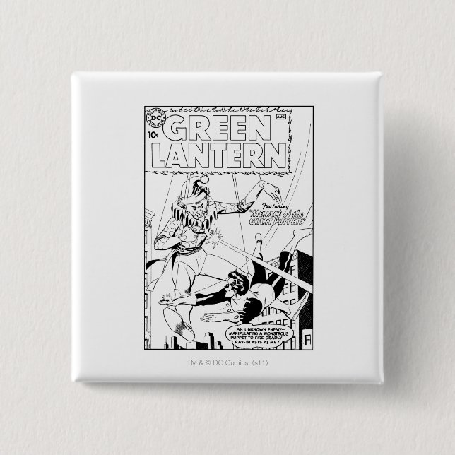 Green Lantern vs Clown, Black and White 2 Inch Square Button (Front)