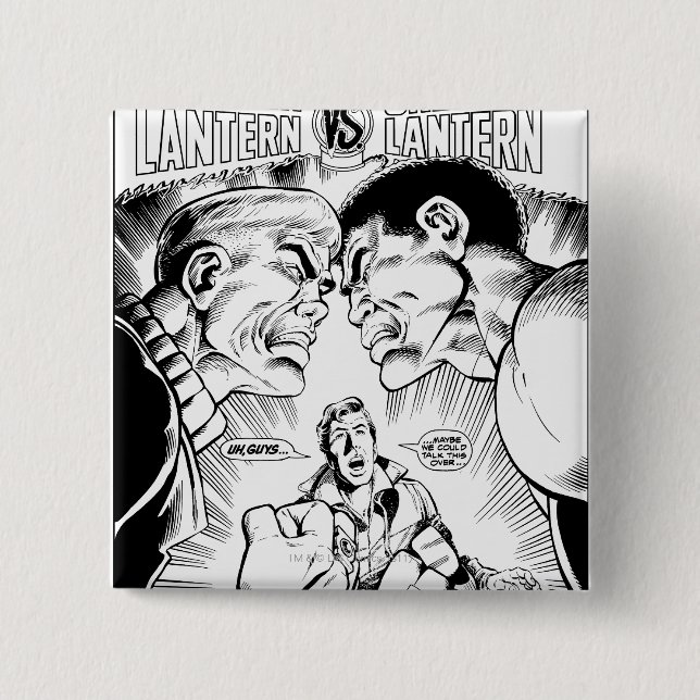 Green Lantern vs Green Lantern, Black and White 2 Inch Square Button (Front)