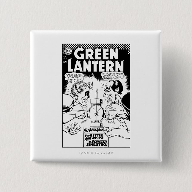 Green Lantern vs Sinestro, Black and White 2 Inch Square Button (Front)
