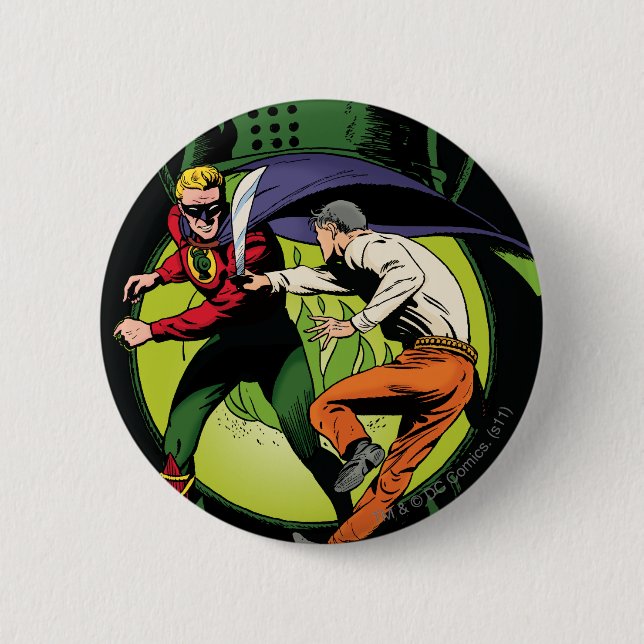 Green Lantern with cape in fight 2 Inch Round Button (Front)
