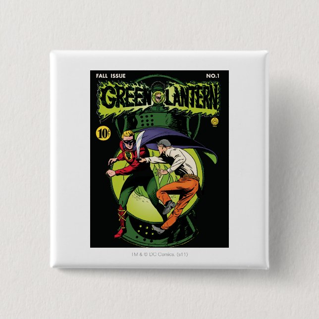 Green Lantern with cape in fight 2 Inch Square Button (Front)
