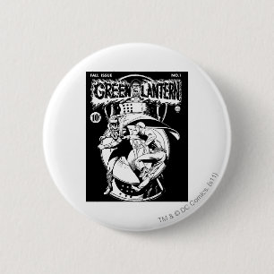 Green Lantern with cape in fight, Black and White 2 Inch Round Button