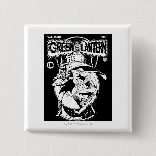 Green Lantern with cape in fight, Black and White 2 Inch Square Button