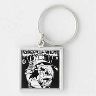 Green Lantern with cape in fight, Black and White Keychain