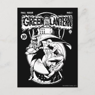 Green Lantern with cape in fight, Black and White Postcard