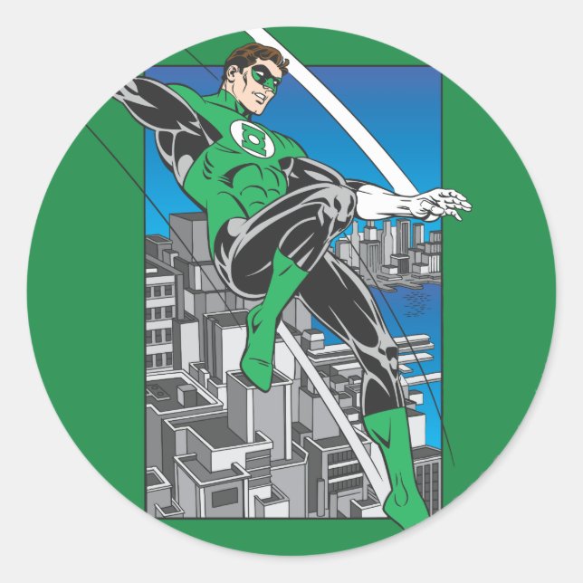 Green Lantern with City Background Classic Round Sticker (Front)