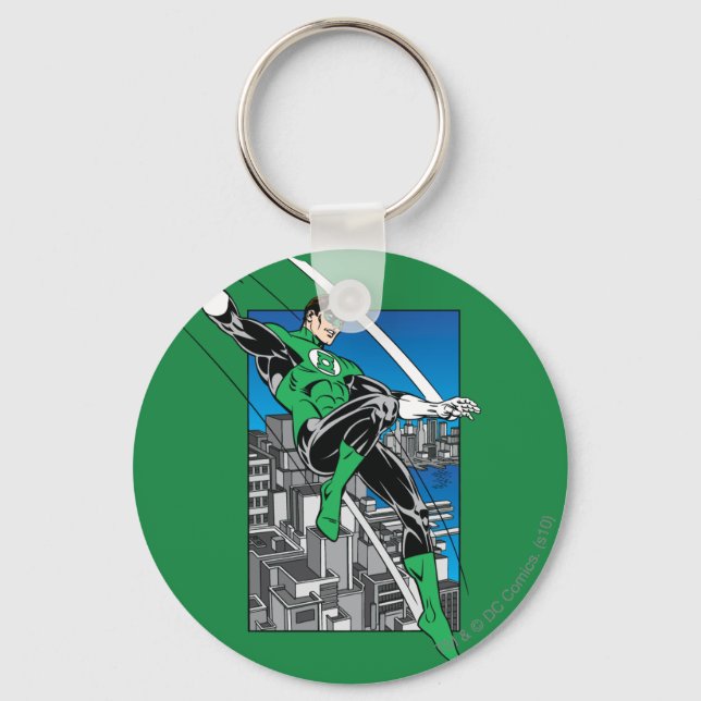 Green Lantern with City Background Keychain (Front)
