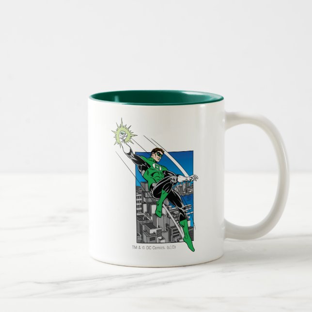 Green Lantern with City Background Two-Tone Coffee Mug (Right)