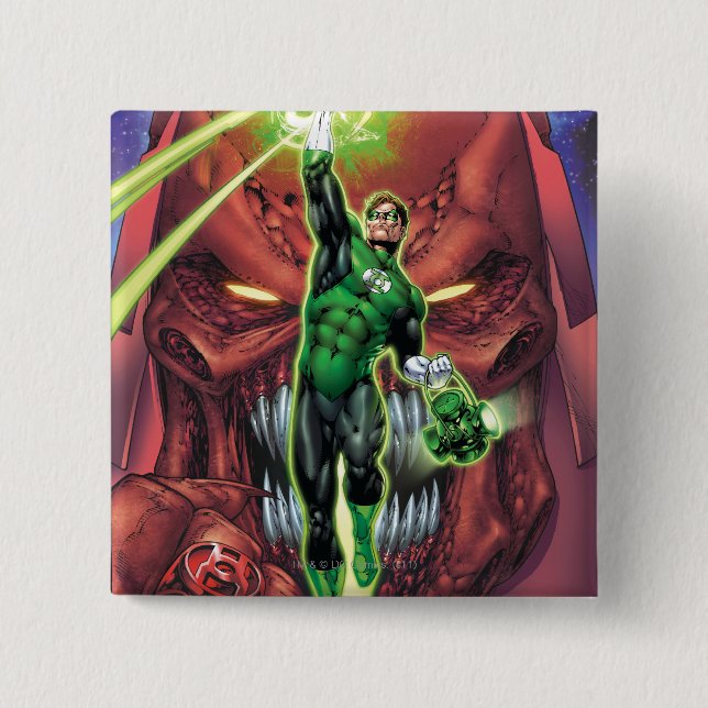 Green Lantern with stream of light - Colour 2 Inch Square Button (Front)