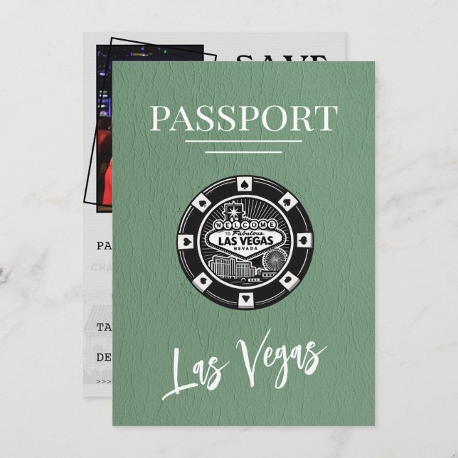 Green Las Vegas Passport Save The Date (Front/Back)