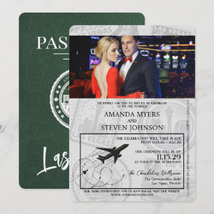 Green Las Vegas Passport Wedding Invitation