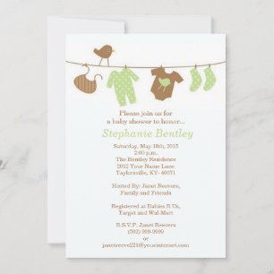 Green Laundry Bird Baby Shower 5x7 Invitation