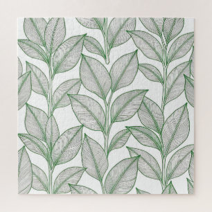 Green Laurel Leaf Botanical Pattern Jigsaw Puzzle