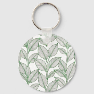 Green Laurel Leaf Botanical Pattern Keychain