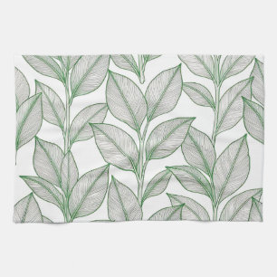 Green Laurel Leaf Botanical Pattern Kitchen Towel