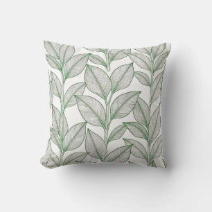 Green Laurel Leaf Botanical Pattern Throw Pillow